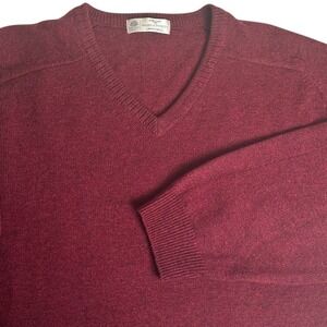 Marks & Spencer St Michael Sweater Mens XL Bordeaux Red Lambswool V-Neck UK Made